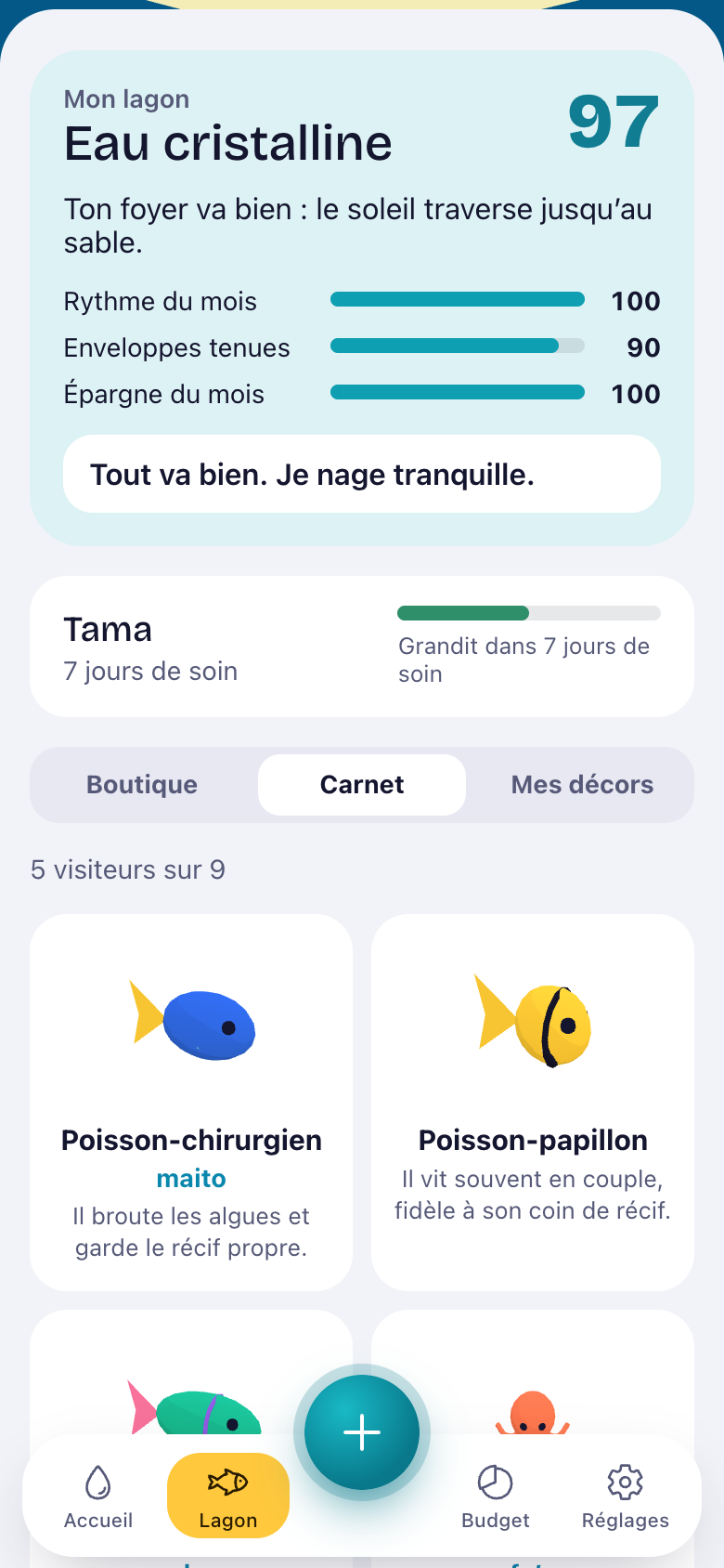 Le carnet du lagon avec les espèces découvertes